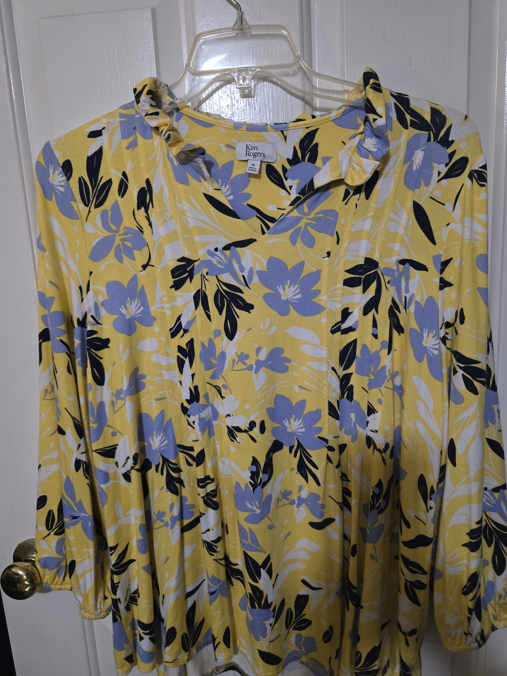 Kim Rogers Yellow Floral Ruffle Neck Blouse